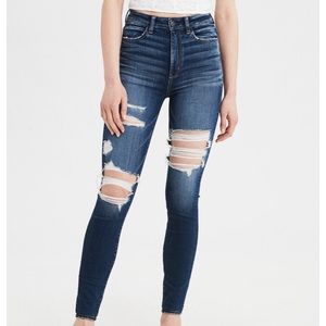 American Eagle Dark Washed Distressed Jeggings